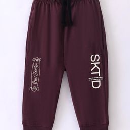 Doreme Single Jersey Knit Ankle Length Lounge  Pant Text Print -Skate Wine-5