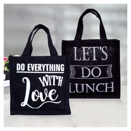Kuber Industries Lunch Bag  Jute Carry Bag  Lunch Handbag  Lunch Bags for office  Reusable Lunch Bag with Handle  Tiffin Carry Hand Bag  Small  Pack of 2  Multi-20