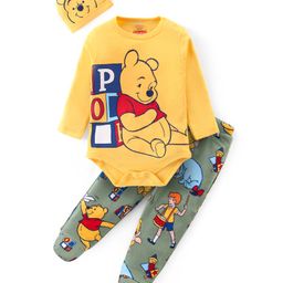 Babyhug Disney Interlock Knit Full Sleeves Onesie with Leggings and Cap Winnie The Pooh Graphic -Yellow & Light Green-image-33