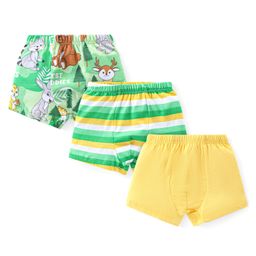 Babyhug 100% Cotton Knit Trunks with Striped & Animal Print Pack of 3 - Green & yellow-image-3