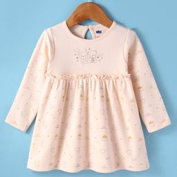Simply Interlock Full Sleeves Frock With Teddy Print - Cream-image-90