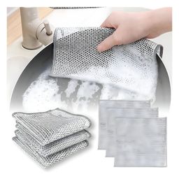 COZY VIBES 10PCS Non Scratch Dish wash Cloths for Kitchen | Double Layer Scrubber Dish Cloth for Utensils | Reusable Mesh Wire Cloth for Kitchen | Metal Wire Cleaning Cloth - Pack of 1 - Color May Vary-image-14