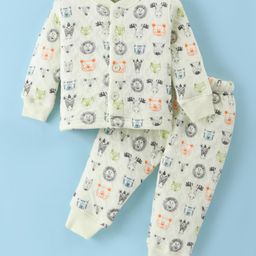 Doreme Knit Full Sleeves Front Open Animal Printed Winter Wear Co- Ord Set - Light Green-picture-34