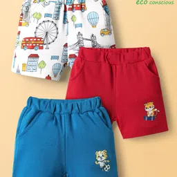 Babyoye 100% Cotton Shorts With Eco Jiva Finish & Animal Print Pack Of 3 - Red White & Blue-picture-38