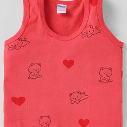 Tango Single Jersey Knit Sleeveless Vest With Teddy Bear & Heart Print - Red-image-96