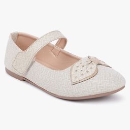 Superminis Checked Bow Applique Detailed & Glittered Mary Jane Ballerinas With Velcro Closure - Golden-image-21
