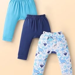 Doodle Poodle Cotton Knit Full Length Diaper Leggings with Animal Print Pack Of 3 - Navy Blue & Light Blue-image-65