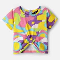 Pine Kids Cotton Knit Half Sleeves Top with Knot Detailing & Abstract Print - Purple-image-80