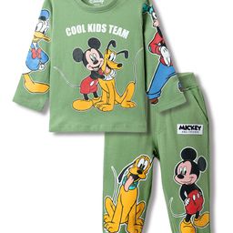 Babyhug Disney Single Jersey Knit Full Sleeve T-Shirt And Joggers With Mickey & Friends Graphics - Olive Green-picture-9