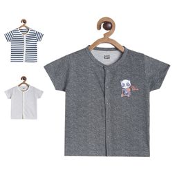 MINI KLUB Cotton Pack Of 3 Half Sleeves Striped & Baby Panda Printed Jhablas - Grey & White-image-46