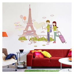 JAAMSO ROYALS Multicolor Traveller Girl Boy Effiel Tower PVC Vinyl Wall Sticker-image-51