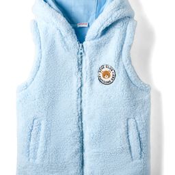 Babyhug Knit Sleeveless Sherpa Fur Hoodie with Kangaroo Pocket - Light Blue-image-72
