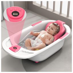 StarAndDaisy Baby Bath Tub Newborn Baby Bath Tub with Temperatures Sensior & Baby Bath Seat, Antislip Baby Bath Tub with Bath Chair, Pink-image-93