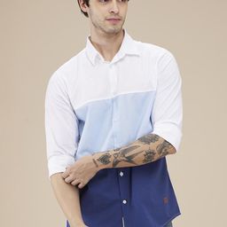 Being Human Men Classic Fit Spread Collar Colourblocked Cotton Casual Shirt-image-27
