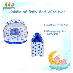 Fareto Baby Sleeping Essential Mattress with Net Bedding Set Combo Carry Bag, Blue image 2