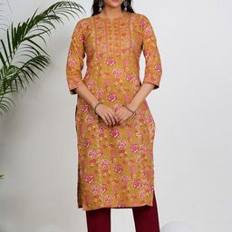 KALINI Floral Printed Notch Neck Pure Cotton Straight Kurta-picture-43