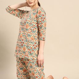 MABISH by Sonal Jain Women Beige & Orange Printed Pure Cotton Night suit-image-63