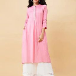 Globus Pink Embroidered Straight Kurta-image-0