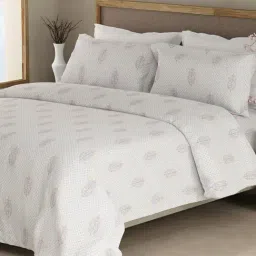 Boutique Living Indo Musk White & Grey Cotton Floral 200 TC King Flat Bedsheet with 2 Pillow Covers-picture-33