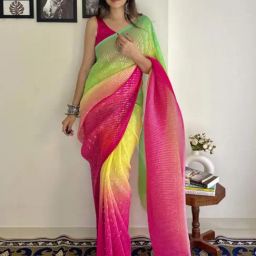 Saree Mall Multicolored Embellished Saree With Unstitched Blouse-image-93