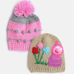 CHUTPUT Kids Set of 2 Pink & Brown Crochet Beanie-8