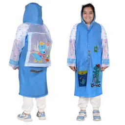 Allextreme Raincoat Sky Blue Color Dino Print Size 4XL with Hood, School Bag Cover and Carry Pouch for Kids (13-15 Years), HCP-1003-image-65
