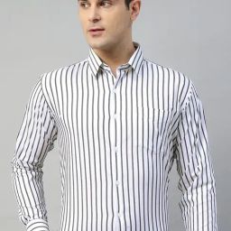 Hancock White Slim Fit Striped Shirt-image-106