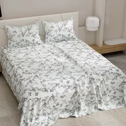 EverHOME Manzar White Floral Printed Pure Cotton 144 TC Queen Bedsheet Set 2.54 m x 1.75 m-image-48
