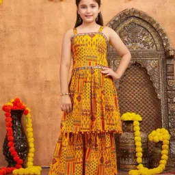 Aarika Kids Yellow Printed Kurti Set-image-7