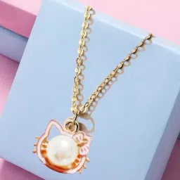 OOMPH Baby Pink Cute Hello Kitty Enamel Pendant Necklace Chain for Women-image-8