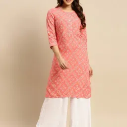Rangita Peach Bandhani Print Straight Kurta-picture-5