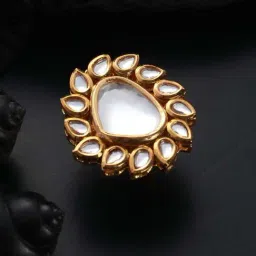 Aatmana Gold-Plated White Kundan-Studded Handcrafted Adjustable Finger Ring for Women-image-72