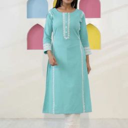 Ekohum Sea Green Aari Embroidery Straight Kurta-image-3