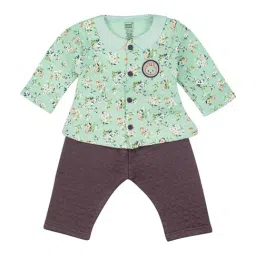 Mee Mee Kids Green & Brown Floral Print Top with Pants-image-8