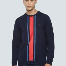 Louis Philippe Navy Cotton Regular Fit Striped Sweatshirt-18