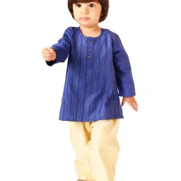 Fabindia Kids Navy & Cream Embroidered Kurta with Pyjamas-image-31