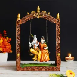 eCraftIndia Colorful Radha Krishna on Swing Handcrafted Polyresin Figurine-image-16