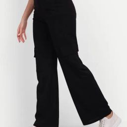 Broadstar Black Relaxed Fit High Rise Cargo Pants-image-66