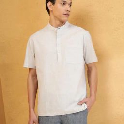 Fabindia Fashion Grey Relaxed Fit Solid Shirt-image-53