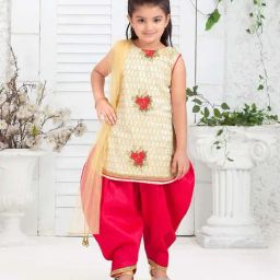 Aarika Kids Beige & Pink Embroidered Kurti Set-picture-4