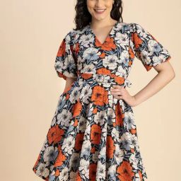 Moomaya Multicolor Cotton Floral Print A Line Dress-image-48