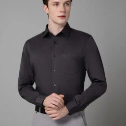 Cantabil Dark Grey Cotton Regular Fit Shirt-image-63