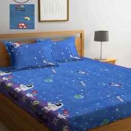 Klotthe Printed Blue 210 TC Cotton Blend Double 2 Bed Sheets with 4 Pillow Covers-image-90