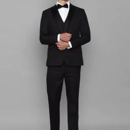 Louis Philippe Black Slim Fit Self Pattern Three Piece Suit-image-71