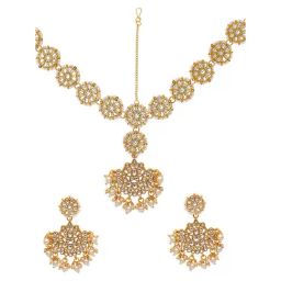 Oomph Gold Tone Kundan MathaPatti & Earring Set-image-95