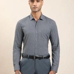 Turtle Grey Cotton Modal Slim Fit Printed Formal Shirt-picture-10