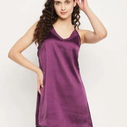 Clovia Purple V Neck Night Dress-image-32