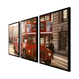 999store Red Printed Double Decker Bus Paintings - Set of 3 image 3