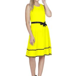 PATRORNA Yellow Regular Fit Peplum A Line Dress-image-86