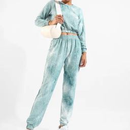 Campus Sutra Green & White Polyester Tie - Dye Crop Top With Joggers-picture-26